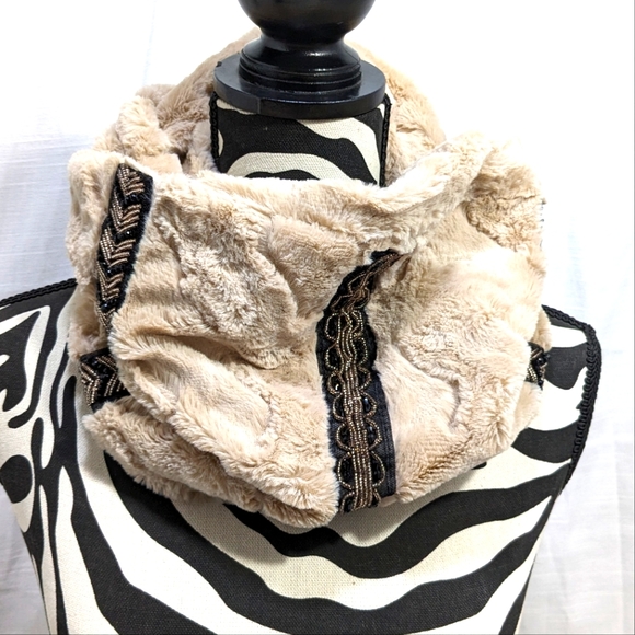 International Concepts Tan Faux Fur Embellished Beaded Cowl Loop Scarf - Picture 8 of 8